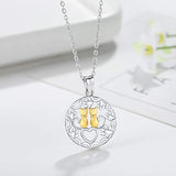 925 Sterling Silver Two-tone Eternal Lovely Cat Necklaces Jewelry for Women
