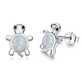Silver Opal Turtle Earrings