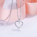 Women's 925 Sterling Silver CZ Simple Daily Love Heart w/ 8-Shaped Pendant Necklace