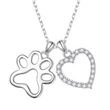  Silver Paw & CZ Heart Pendant Necklace 
