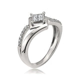14k White Gold Princess-cut & Natural Diamond Set Engagement Ring (1/4 cttw, I-J, I1-I2)