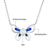 Blue Butterfly Necklace for Women 925 Sterling Silver Opal Pendant Necklace
