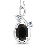 14K  Gold Black Onyx and White Created Sapphire Pendant Necklace