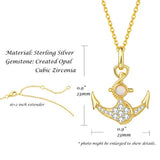 Sterling Silver Created Fire Opal Anchor Necklace Cubic Zirconia October Birthstone Statement Fine Jewelry for Women 16+2 inch Extender