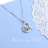 925 Sterling Silver Cute Paw Print Forever Love Heart Pendant Necklace Engraved Always in my heart for Women Teen Girls, Box Chain 18