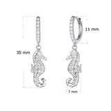 White Gold Plated 925 Sterling Silver CZ Cubic Zirconia Seahorse Dangle Drop Small Hoop Earrings For Women Girls, Height 1 INCH