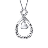 Silver Always My Sister Forever My Friend Dangling Heart Infinity  Pendant Necklace