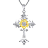 Silver Sunflower Cross Pendant Necklace