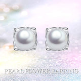 Sterling Silver Pearl Flower Stud Earrings for Women