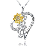 Silver Sunflower Heart Pendant Necklace
