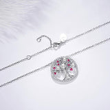 S925 Sterling Silver Red Ruby and White Pearl Tree of Life Jewelry Necklace For Women