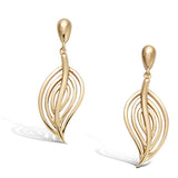 Yellow Gold  plated Leaf Olive Branch Feather Cubic Zirconia  Dangle Earrings Fashion Jewelry