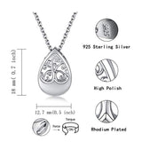 Teardrop Tree of Life Urn Necklace - 925 Sterling Silver Cremation Jewelry Memorial Ashes Pendant Heart Keepsake for Women Girls