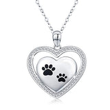 Silver Puppy Dog Pet Paw Print with Bone Love Heart Pendant Necklace