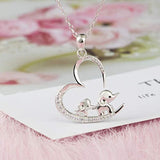 925 Sterling Silver Open Heart Mother Daughter Lucky Elephant Necklace for Women Girls Fashion Jewelry