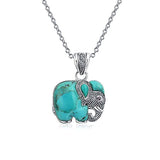Bali Style Gemstone Blue Lapis Rhodolite Turquoise Dyed Jade Elephant Pendant Necklace For Women 925 Sterling Silver