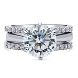 Rhodium Plated Sterling Silver Round Cubic Zirconia CZ Solitaire Engagement Wedding Ring Set