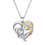  Silver Madonna and Child Necklace with Heart Swarovski Crystals