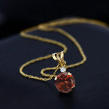 14K  Gold Red Garnet and White Created Sapphire Pendant Necklace For Women