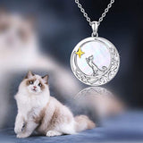 Crescent Necklace Sterling Sliver Star Moon Cute Cat Pendant Dainty Charm Necklace Jewelry Gift for Women Girlfriend Cat Lovers