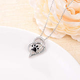 Pet Lovers 925 Sterling Silver Paw Print Love Heart Pendant Necklace Animal Jewelry Puppy Paw for Women Gift