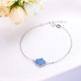 925 Sterling Silver Blue Opal Gemstone Hamsa Adjustable Bracelet Chain