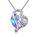 Silver Heart Mom Necklace Purple Crystal 