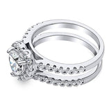 Rhodium Plated Sterling Silver Heart Shaped Cubic Zirconia CZ Halo Engagement Ring