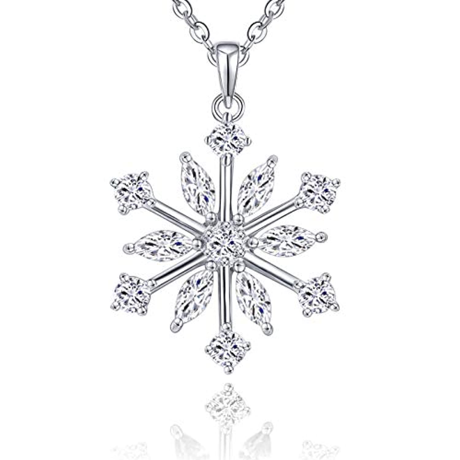 Silver White CZ Winter Frozen Large Snowflake Necklace Pendant