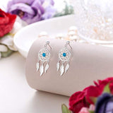 Women's 925 Sterling Silver Turquoise Good Luck Charm Hope Dream Catcher Feather Dangle Earrings