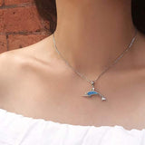 October Birthstone Ocean Collection 925 Sterling Silver Cute Dolphin Blue Created Opal Pendant Necklace Mother's Day Gifts Jewelry for Women Girls 18
