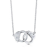 Silver CZ Handcuffs Pendant Necklace 