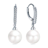 925 Sterling Silver Round 10MM Pearl Earrings Drop & Dangle Leverback Earrings