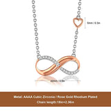 Rose Gold Plated  Infinity Heart Lucky Necklace for Women ,Cubic Zirconia Pendant Necklace 925 Sterling Silver Jewellery Present for her