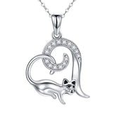 Silver Cute Cat Animal Jewelry Heart Pendant Necklace