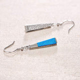 Blue Opal Long Dangle Drop Earrings 925 Sterling Silver Dainty Trapezoidal Shaped Earrings  Birthstone Jewelry for Women Girls