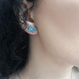 Sterling Silver Butterfly Stud Earrings Blue Opal Gemstone Dainty October Birthstone Fine Jewelry For Women