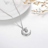 Sterling Silver CZ Moon Necklace for Women, Moonstone Pendant Necklaces,  Birthday Gift for Women