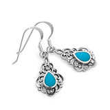 925 Sterling Silver Bali Inspired Gemstone Filigree Dangle Hook Earrings
