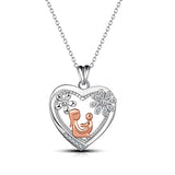 Silver mom and baby CZ Heart Flower Necklace