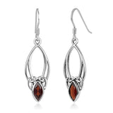Celtic Knot Symbol Red Garnet Gemstone Marquise Dangle Hook Earrings