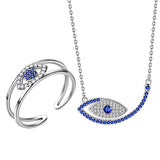 Eye Rings And Necklace Women 925 Sterling Silver Protective Amulet Gift Crystal Cubic Zirconia Jewelry Set