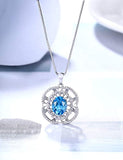 Sterling Silver Swiss Blue Topaz Pendant Necklace Peony Flower Natural Gemstone  for Women
