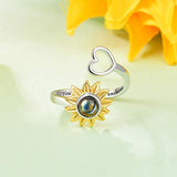 sunflower ring 925 sterling silver I love you 100 language heart ring projection finger You are my Sunshine flower ring for women girls