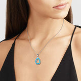Sterling Silver Created Blue Opal Hallow Teardrop Dainty Delicate Necklace October Birthstone Fine Jewelry for Women 16