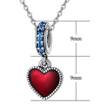 Heart Dangle Charm Pendant In Sterling Silver With Blue Zircon Can Be Used In Beaded Bracelet And Necklace