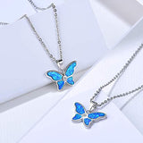 October Birthstone Sterling Silver Butterfly Necklace Created Blue Opal Gemstone Dainty Fine Jewelry For Women