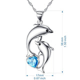 Dolphin Necklace 925 Sterling Silver Women Necklace Dolphin Jewelry with Blue CZ Heart
