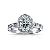 Vintage Style 2CT Oval Solitaire Halo AAA CZ 925 Sterling Silver Promise Engagement Ring For Women Thin Pave Band