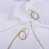 Round Hoop Tassel Threader Earrings Sterling Silver Circle Long Chain Earrings (threader - gold)